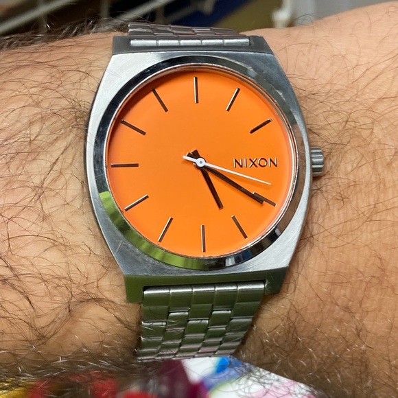 Nixon The Time Teller, metal bracelet, rare orange dial, new battery - Picture 1 of 11